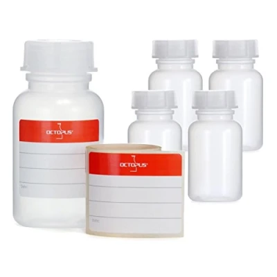 Immagine di Octopus 5X 100 ml di Bottiglie a Collo Largo in LDPE con Tappo Vite, per Chimica vuote, da Laboratorio Coperchio Come Contenitore Laboratorio, Cucina o Hobby