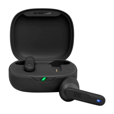 Immagine di JBL Wave Flex Auricolari Wireless In Ear Bluetooth, Waterproof IP54 e Antipolvere IPX2, Deep Bass Sound, Tecnologia TalkThru AmbientAware, Fino a 32 h di Autonomia, Nero