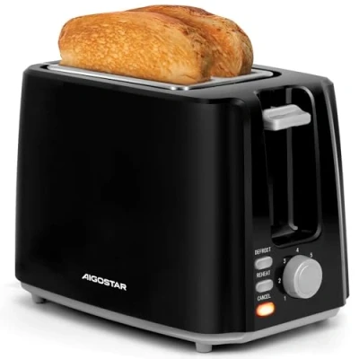 Immagine di Aigostar Warrior Tostapane a 2 fette, 7 impostazioni di tostatura, Funzioni sgelare, riscaldamento e cancellazione; 750W, Nero, BPA Free. Design esclusivo