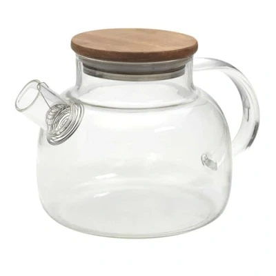 Immagine di HOME DECO FACTORY, KA0095, Teiera 90Cl con Coperchio, Design Elegante per tè, caffè e infusi, Ideale aperitivi momenti conviviali, Marrone, Trasparente, BOROSILICATO, Acacia + Vetro