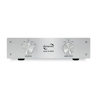 Immagine di Dynavox AUX S Pro, possibilità di commutare tra 5 ingressi Sorgenti stereo (Platino CD, DVD, Radio ecc...), 2 Uscite amplificatori (stereo, Surround), argento