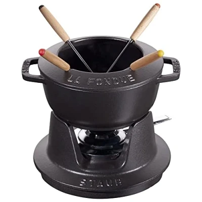 Immagine di STAUB Set Fonduta con 4 Forchette, Adatto per di Formaggio, Cioccolato e Carne, Nero, 16 cm