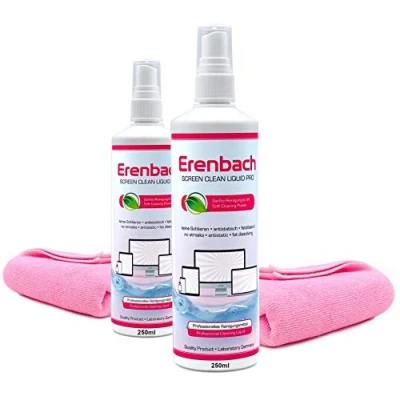 Immagine di Erenbach Liquid Pro 2 x detergente per schermo (250 ml) con panno in microfibra Pulizia perfetta di tutti gli schermi e display senza striature.