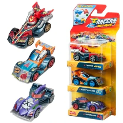 Immagine di T Racers Mix &#039;N RACE 3 Pack Confezione da auto collezione, ogni può essere divisa in due con parti e ruote intercambiabili. 4/4