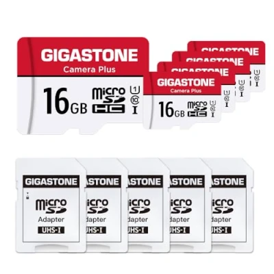 Immagine di Gigastone Scheda di memoria da 16 GB, confezione 5 schede, Fotocamera più seriale, velocità fino a 85 MB/s. ideale per Full HD Video Gopro Drone, U1 C10 Micro SDHC con Mini