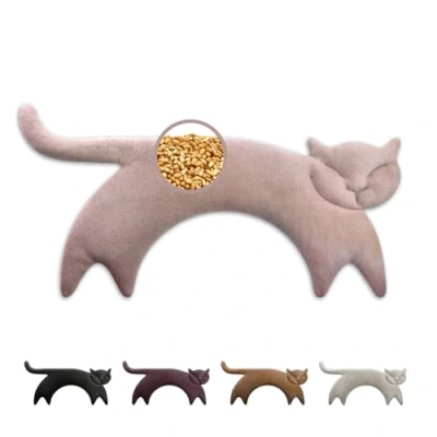 Immagine di LESCHI cuscino cervicale termico per microonde, 100% cotone e grano biologico, gatto rosa, riscaldante ideale come fonte di calore in inverno alleviare tensioni a spalla schiena collo