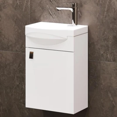 Immagine di Planetmöbel Lavabo 40cm rovere oro, mobiletto sospeso con lavabo, arredo bagno per WC ospiti