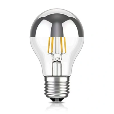 Immagine di ledscom.de Lampadina LED E27, A60, bianco caldo (2700 K), 4,1 W, 461lm, testa a specchio (argento), forma della lampadina, filamento, Edinson, vetro, LED, base lampada risparmio