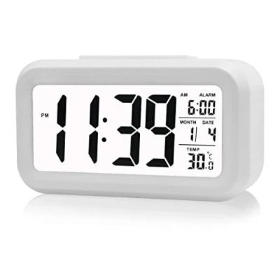 Immagine di Cisixin LED Allarme Orologio digitale ripetizione sonno attivato dalla luce del sensore retroilluminazione Data Visualizzazione della temperatura(Bianco)