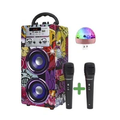 Immagine di DYNASONIC Macchina Karaoke Portatile, 2 Microfoni, Altoparlante Bluetooth, Design unico ed esclusivo, Luci, Lettore USB e SD (025 12 lights)
