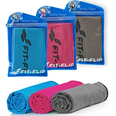 Immagine di Fit Flip Set da 3 Asciugamani rinfrescanti 100x30cm Asciugamano rinfrescante in Microfibra, Airflip Cooling Towel, Microfibra Colore: Blu/Rosa/Grigio, Misura: