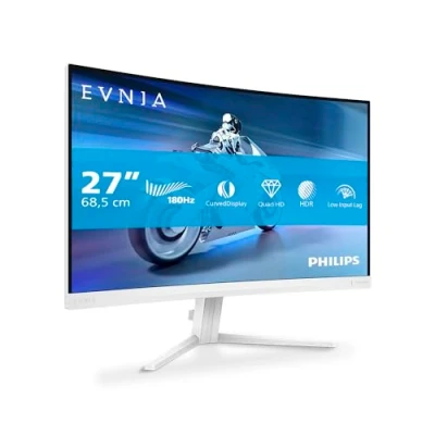 Immagine di Philips Evnia 27M2C5501 Monitor gaming curvo QHD da 27 pollici, 180 Hz, 1 ms GtG, FreeSync Premium (2560x1440, 2x HDMI 2.0, 1x DisplayPort1.4) bianco
