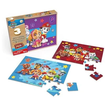 Immagine di PAW Patrol, confezione da 3 puzzle in legno per bambini 24 pezzi con custodia portatile legno, Chase, Marshall, Skye, Rubble età prescolare dai 4 anni su