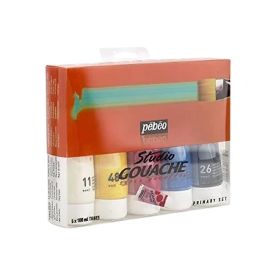 Immagine di Pébéo 230300 Gouache Scatola Colori primari 5 Tubi 100 ml Assortiti