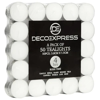 Immagine di Candele Tealight Bianche 24/50/100/200 Pezzi Piccole Lunga Durata 4/8/10 Ore Lumini Non Profumate (Bianco, 200 8 Ore)