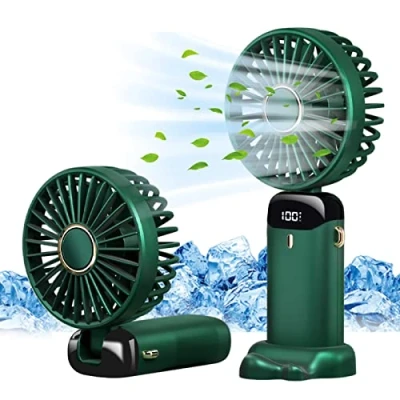 Immagine di Jsdoin Mini ventilatore portatile, ricaricabile tramite USB, 5 velocità, a batteria, pieghevole, da scrivania, con display LED, per casa, ufficio, camera letto, viaggi e all’aperto (Viola)