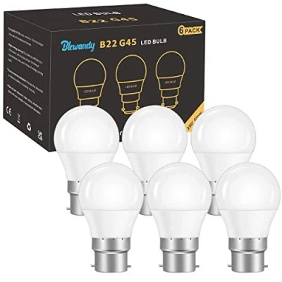Immagine di Blewandy Lampadine LED B22 a Sfera 5W Equivalenti 40W, Lampadina Luce Bianca Fredda 6500k 500Lm, Baionetta G45 Mini Globo Risparmio Energetico, Non Dimmerabile Pacco da 6