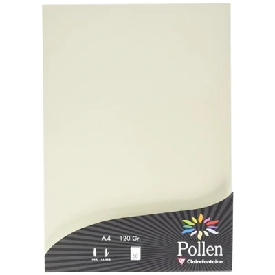 Immagine di Clairefontaine 24303C Astuccio da 50 fogli Formato A4 (21x29,7cm) 120g/m² Colore Avorio iridescente Biglietti d&#039;Inviti eventi e corrispondenza Gamma Pollen Carta Premium Liscia