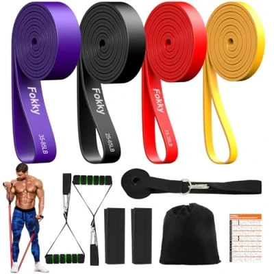 Immagine di Fokky Elastici Fitness di 4 Livelli Resistenza, Elastico con Ancoraggio Porta, Maniglie e Cover Protettiva, Palestra per Allenamento Stretching Powerlifting Resistenza