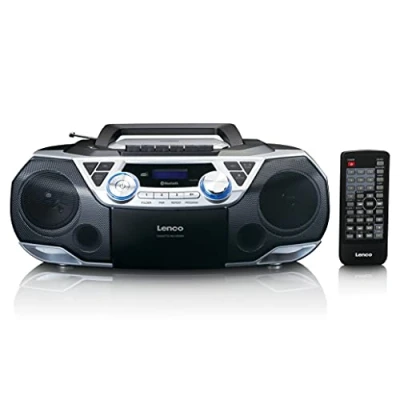 Immagine di Lenco SCD 720 Boombox DAB+ Bluetooth 5.0 lettore CD/MP3 ponte cassette radio FM porta USB 2 x 6 Watt RMS Bass Reflex telecomando argento