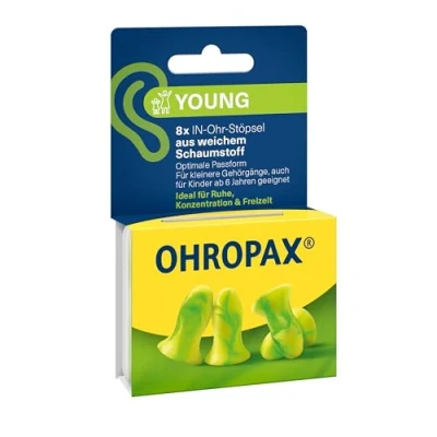 Immagine di OHROPAX Young Tappi per orecchie con canali uditivi più piccoli in schiuma morbida Livello di isolamento acustico SNR 35 dB Ideale riposo, concentrazione e tempo libero