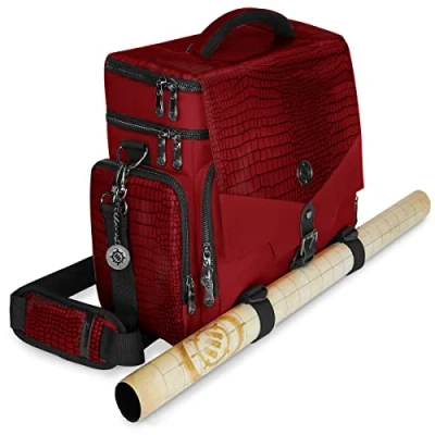Immagine di ENHANCE DnD Bag Borsa per accessori RPG Dungeons and Dragons con mini portaoggetti, supporto tappetino, tasche dadi, adatta 4 8 libri, Drago Rosso, Personalizzabile