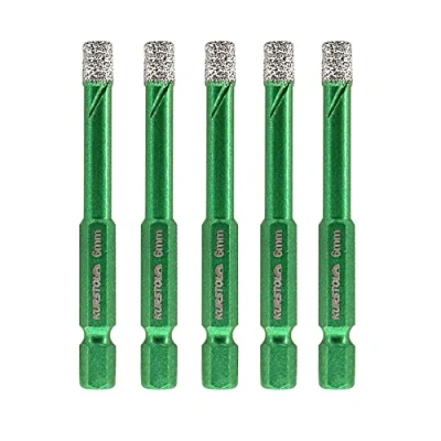 Immagine di Set punte diamantate per gres porcellanato seghe a tazza secco con Gambo cambio rapido fisso su punte, marmo e granito ceramici, Nr.K1 (5 pezzi da 6 mm)
