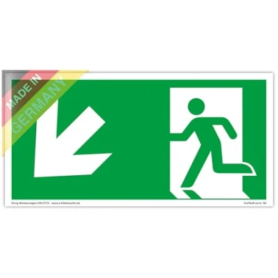 Immagine di Dreifke® extra 160,Cartello di uscita emergenza, luminoso, in PVC, autoadesivo, 297x148 mm, conforme a ASR A1.3 DIN 7010, 67510, obliqua, via fuga