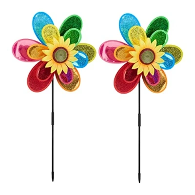 Immagine di Relaxdays Set da 2 Girandole a Vento, Forma di Fiore, Giardino e Balcone, Gioco per Bambini, 75x38x14 cm, Multicolore