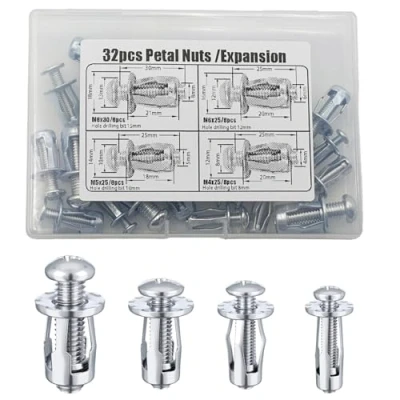 Immagine di Coffee Life Plus® Dadi Jack Petali di Espansione Sottili Fissaggi Dowels con l&#039;assemblaggio Viti Assemblaggio per parete Cava in sottile morbida (Confezione mista（32pcs）)