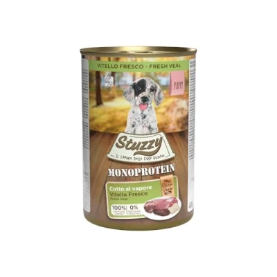 Immagine di Stuzzy, Cibo Umido per Cani Cuccioli al Vitello Fresco, Monoproteico in Patè (6 Lattine da 400g)