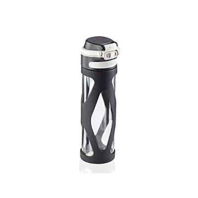 Immagine di Leifheit Flip Borraccia vetro 600 ml, acqua a chiusura ermetica e resistente al calore, palestra, scuola ufficio portatile, nero