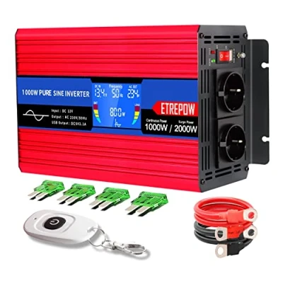 Immagine di ETREPOW 1000w Inverter 12v 220v Onda Sinusoidale Pura Trasformatore Con 2 Prese EU e USB, Telecomando Senza Fili,Display LCD picco 2000w