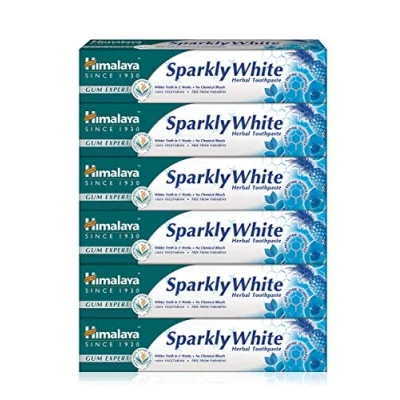 Immagine di Himalaya Herbals Sparkly White Herbal Vegetarian Toothpaste for whitening teeth with advanced plague removalAnti inflammatory 12 Hour Germ Protection 75ml (Pack of 6)