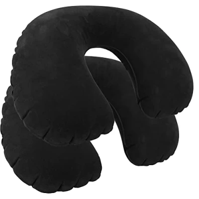 Immagine di com four® 2X Cuscino Gonfiabile per Il Collo Pratico da gonfiare Viaggio Ideale Gli spostamenti (2 Pezzi Nero)