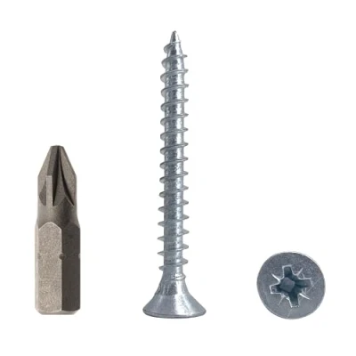Immagine di Confezione da 200 pezzi in acciaio zincato 5,0 x 45 mm viti per legno, truciolato, vite universale Pozi Drive, PZ completamente filettato, testa svasata Pozidriv (200, mm)