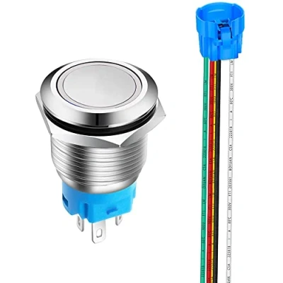 Immagine di Gebildet 19mm Pulsante Momentaneo in Acciaio Inossidabile, 12V 24V 5A LED 1NO1NC SPDT ON Off Temporaneo Bottone Impermeabile con Spina a Filo (LED Bianca)