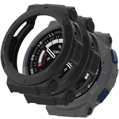 Immagine di Msiall [2 pezzi nero con Pellicola Protezione Schermo Vetro Temperato per Amazfit Active Edge, 9H Durezza PC Case,Bumper,Sottile Case Protettiva Completa Smart Edge