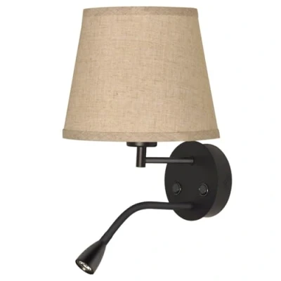 Immagine di BarcelonaLed Applique da parete E27 con faretto di lettura orientabile flessibile 1 W, paralume in tessuto bianco, 2 interruttore, Argento/Bianco