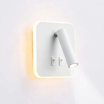 Immagine di lampada da parete a LED uksunvi, lettura sul comodino, lampade 12 W, faretto regolabile （3W + 9W 3000K luce calda） bianco quadrato