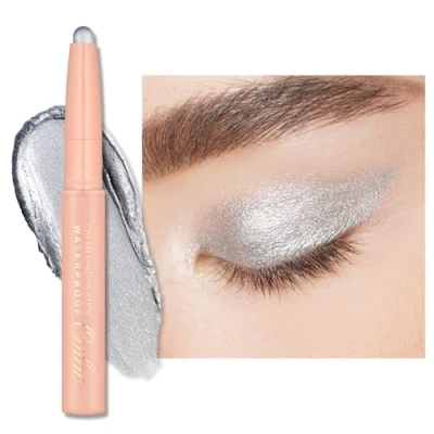 Immagine di Oulac Rotary Stick Ombretto Argento Finitura Metallica Impermeabile e a Prova di Sbavature, Dura 16 Ore+, Texture Cremosa Setosa, Vegan, 09 Silver Heart