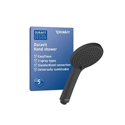 Immagine di Duravit Universal Doccetta a mano, doccia con 3 tipi di getto (Rain, Intense Rain, Soft Rain), mano rotonda (Ø 110 mm), per facile da pulire, Nero opaco