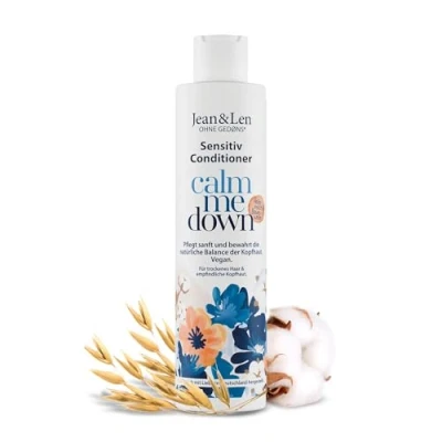 Immagine di Jean &amp; Len Balsamo Sensitive Latte d&#039;avena e cotone, per capelli secchi cuoio capelluto sensibile, coccola cura delicata, senza siliconi parabeni, vegan, 300 ml