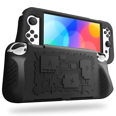 Immagine di FINTIE Cover Compatibile con Nintendo Switch Modello OLED 7.0&quot; 2021 3 Titolari per Schede di Gioco Protettiva in Silicone Ergonomica Grip Case, Nero