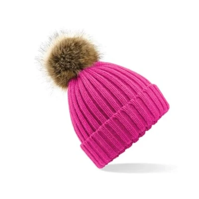Immagine di Beechfield Berretto Invernale Fur Pom Chunky Beanie PON Rimovibile Fuchsia