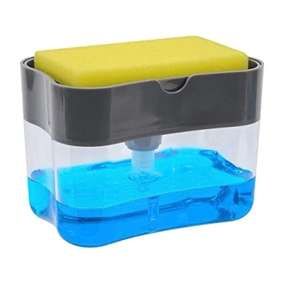 Immagine di PARENCIA Dispenser detersivo per lavastoviglie con porta spugna/spugna e distributore di sapone, Colori assortiti (Nero, Grigio o Bianco), 1 pezzo