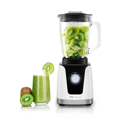 Immagine di Ufesa White Gold Frullatore ad Immersione, Potenza 1500W, Caraffa in Vetro da 1,5L, Regolatore di Velocità con luce LED, Trita Ghiaccio, 6 Lame Estraibili Acciaio Inossidabile, 2 + TURBO