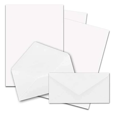 Immagine di FarbenFroh by Gustav Neuser Set di 50 fogli carta da lettere opaca formato DIN A4, con buste lunghe, incollaggio a umido, colore: bianco