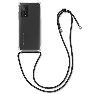 Immagine di kwmobile Custodia Compatibile con Xiaomi Mi 10T / PRO Cover Back Case in Silicone TPU Protezione Smartphone Cordino Nero/Trasparente