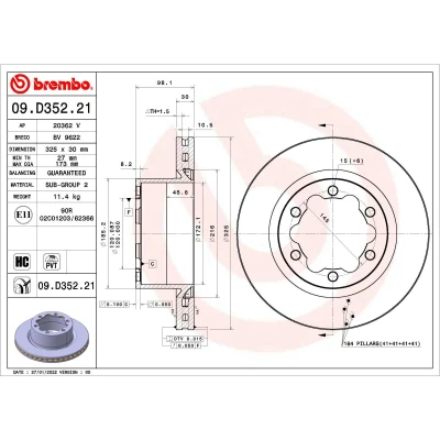 Immagine di BREMBO 09.D352.21 Disco freno 325 30 6 ventilazione interna rivestito ad alto tenore di carbonio VOLKSWAGEN: Crafter Van, Bus